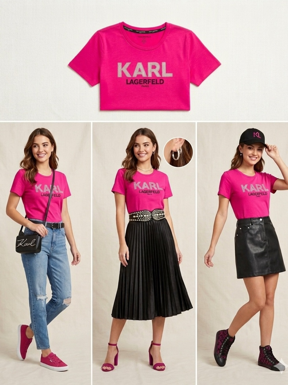 Karl Lagerfeld Hot Pink Logo Crop Tee. Excellent condition!